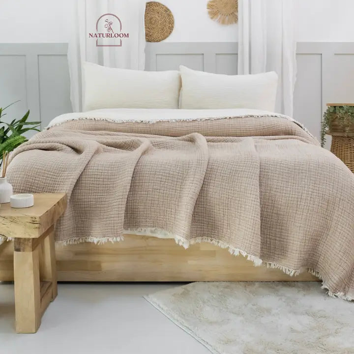 6 Layer Organic Gots Certified Muslin Quilt - Natural Comfort, Breathable & Cozy Year Round