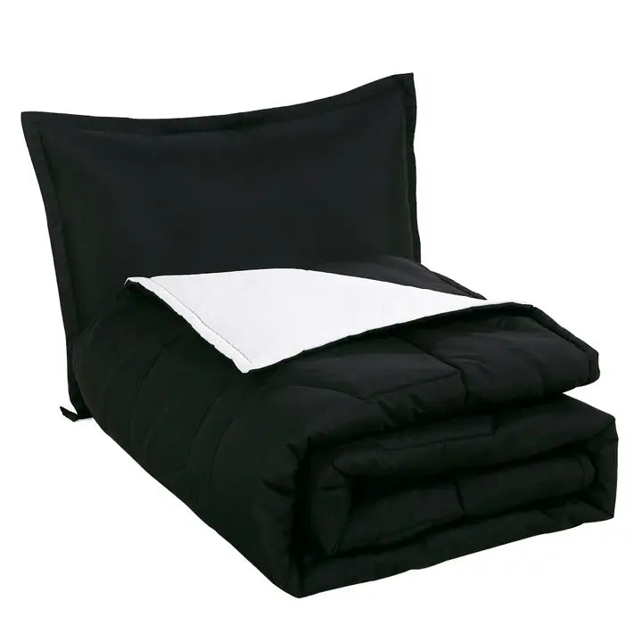 Reversible Modern Black White Quilt Set