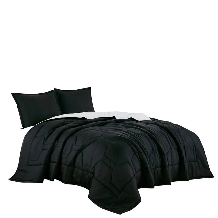 Reversible Modern Black White Quilt Set